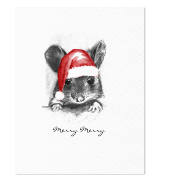 6 Merry Merry Little Grey Santa Mouse Note Cards