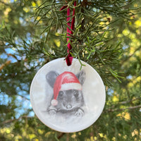 Little Grey Santa Mouse Holiday Ornament